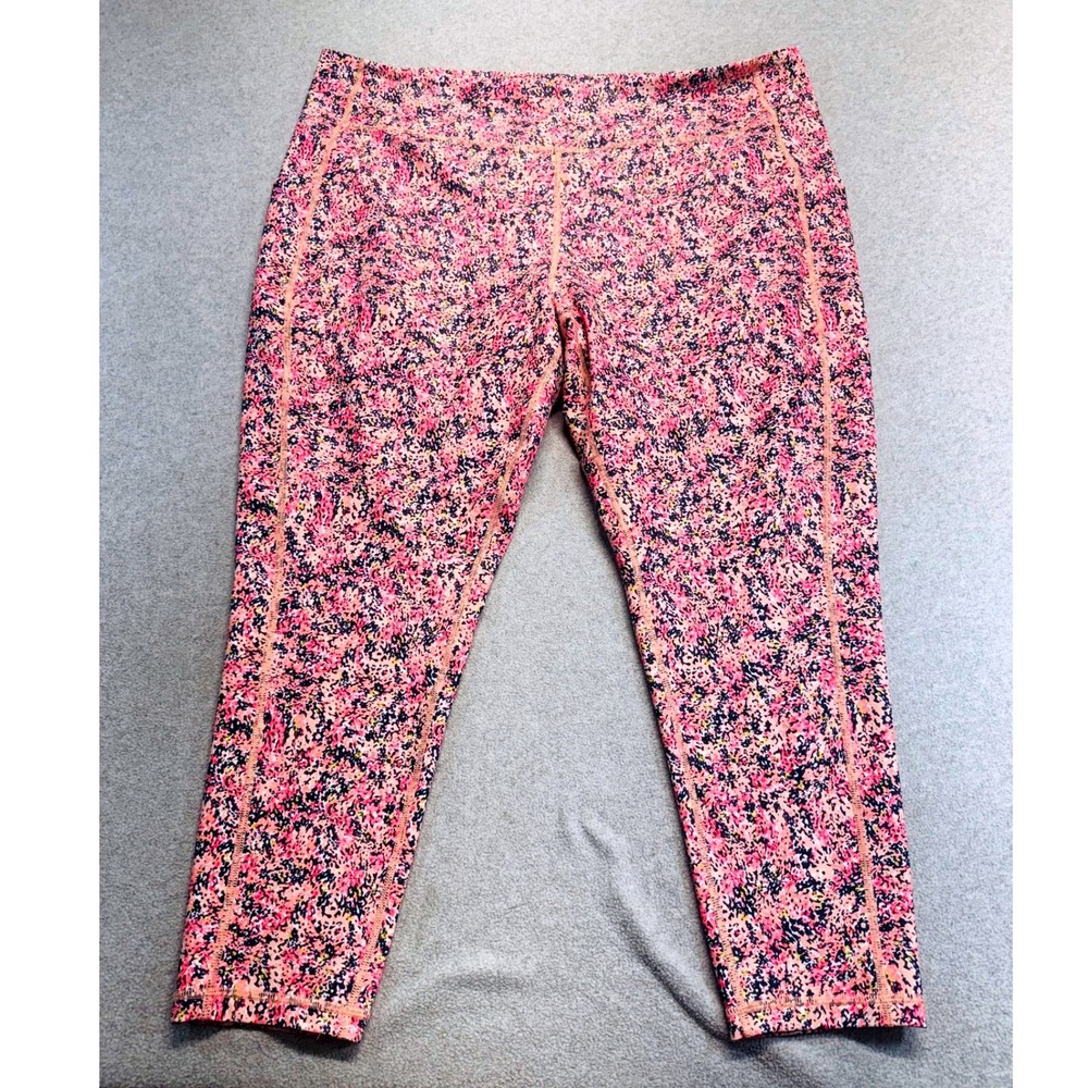TEK Gear Workout Capri Leggings Pink Multicolor Abstract Print Stretch Women 2XL